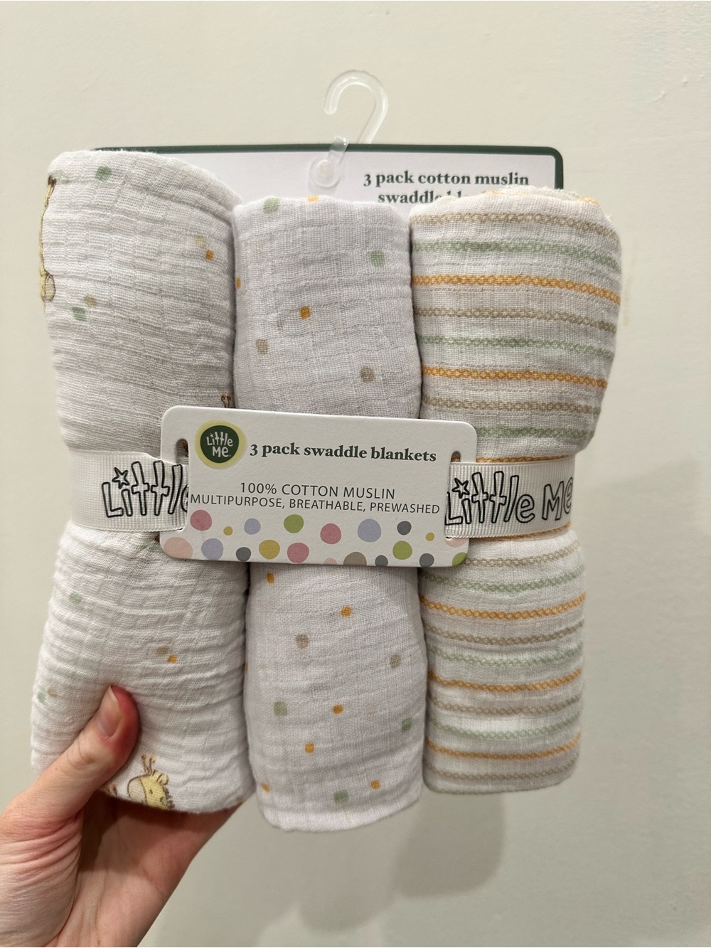 NWT Little Me White Cotton Muslin Swaddle Blanket 3-Pack